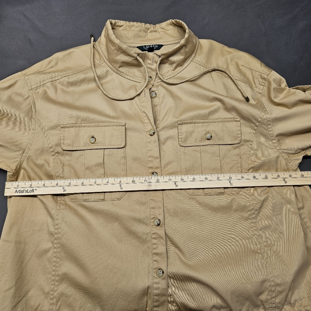 Ralph Lauren Womens Beige Khaki Cuff Sleeve Button Front Shirt Jacket Sz 18W - Picture 5 of 6